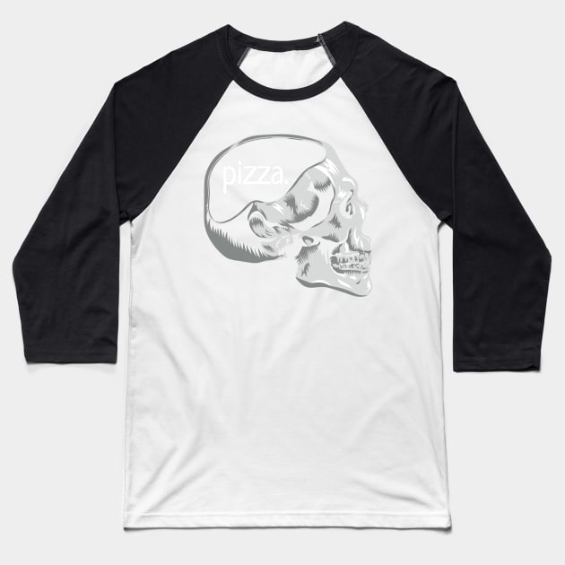 Funny Skull Pizza on the Mind Pun Novelty Graphic Art Pizza Lover Design Baseball T-Shirt by Get Hopped Apparel